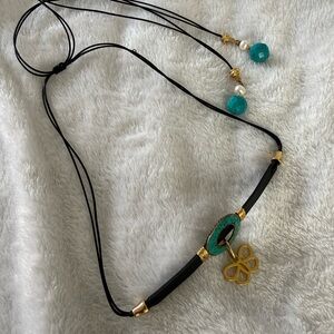 Teal Stone & Butterfly Pendant Adjustable Necklace